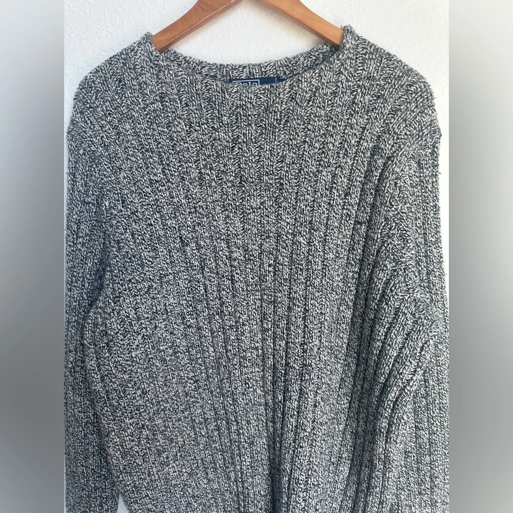 Vintage Polo Ralph Lauren Cable Knit Sweater Salt‎ & pepper Heavyweight Large